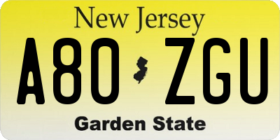 NJ license plate A80ZGU