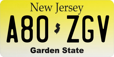 NJ license plate A80ZGV