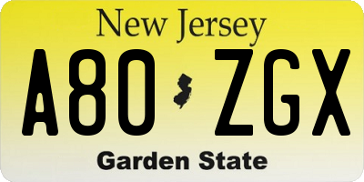NJ license plate A80ZGX