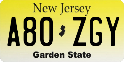 NJ license plate A80ZGY