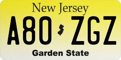 NJ license plate A80ZGZ