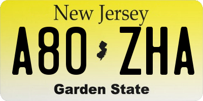NJ license plate A80ZHA