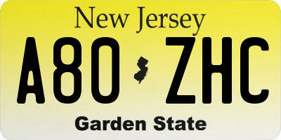 NJ license plate A80ZHC