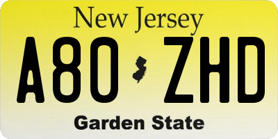 NJ license plate A80ZHD