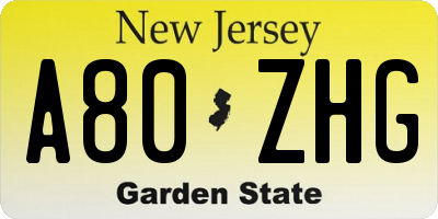 NJ license plate A80ZHG