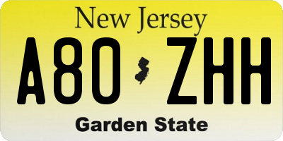 NJ license plate A80ZHH