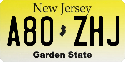 NJ license plate A80ZHJ