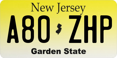 NJ license plate A80ZHP