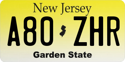 NJ license plate A80ZHR