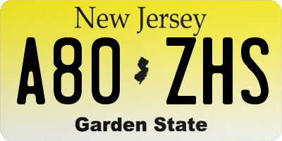 NJ license plate A80ZHS