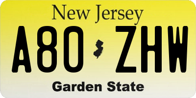 NJ license plate A80ZHW
