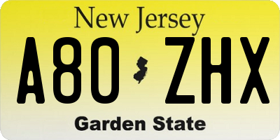 NJ license plate A80ZHX