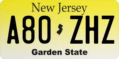 NJ license plate A80ZHZ