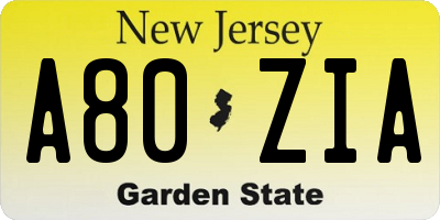 NJ license plate A80ZIA