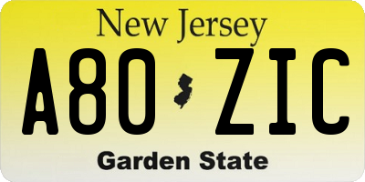 NJ license plate A80ZIC