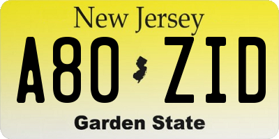 NJ license plate A80ZID