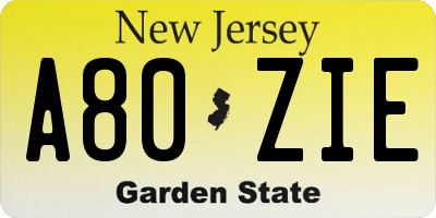 NJ license plate A80ZIE