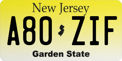 NJ license plate A80ZIF