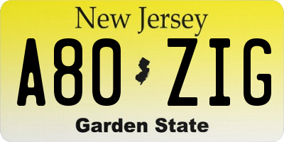 NJ license plate A80ZIG