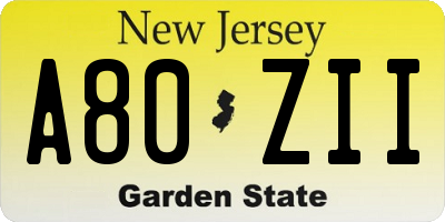 NJ license plate A80ZII