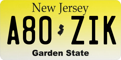 NJ license plate A80ZIK