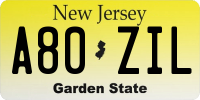 NJ license plate A80ZIL