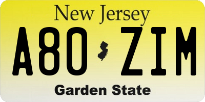 NJ license plate A80ZIM