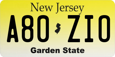 NJ license plate A80ZIO