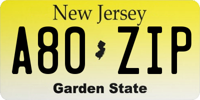 NJ license plate A80ZIP