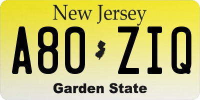 NJ license plate A80ZIQ