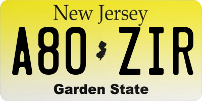 NJ license plate A80ZIR