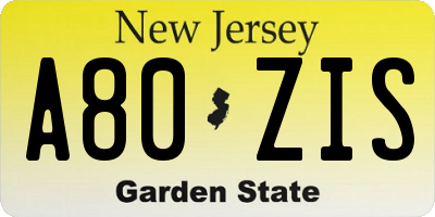 NJ license plate A80ZIS