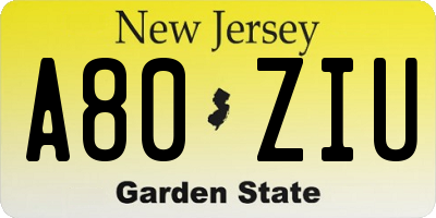 NJ license plate A80ZIU