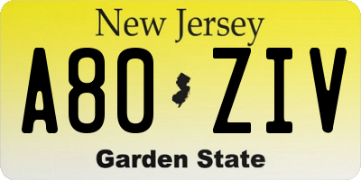NJ license plate A80ZIV