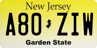NJ license plate A80ZIW