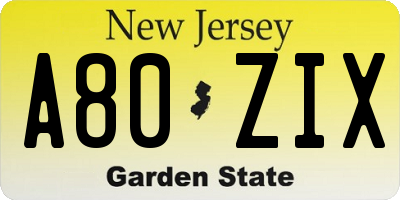 NJ license plate A80ZIX