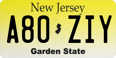 NJ license plate A80ZIY