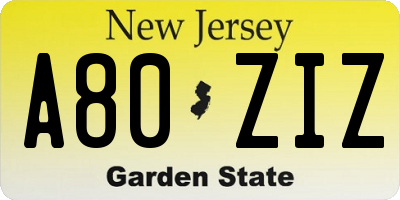 NJ license plate A80ZIZ