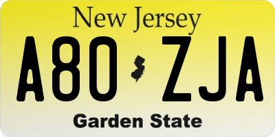 NJ license plate A80ZJA