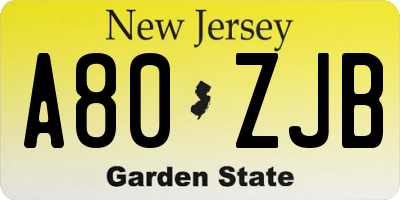 NJ license plate A80ZJB