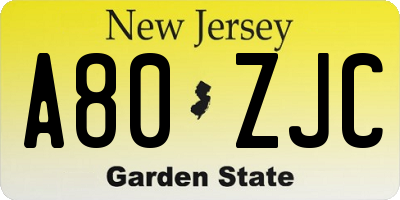 NJ license plate A80ZJC