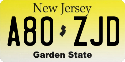 NJ license plate A80ZJD