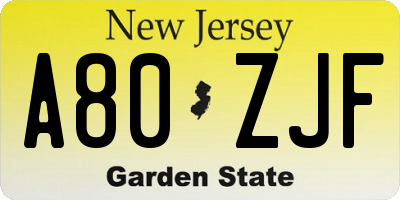NJ license plate A80ZJF