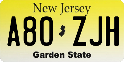 NJ license plate A80ZJH