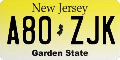 NJ license plate A80ZJK