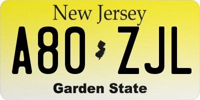 NJ license plate A80ZJL