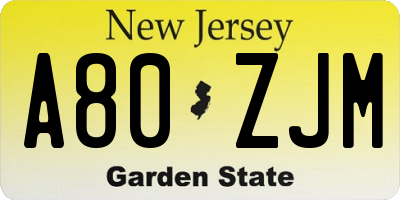 NJ license plate A80ZJM