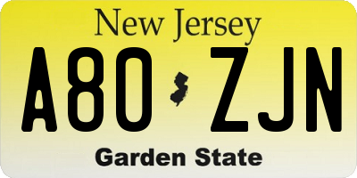 NJ license plate A80ZJN