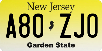 NJ license plate A80ZJO