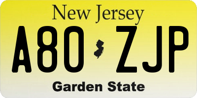 NJ license plate A80ZJP